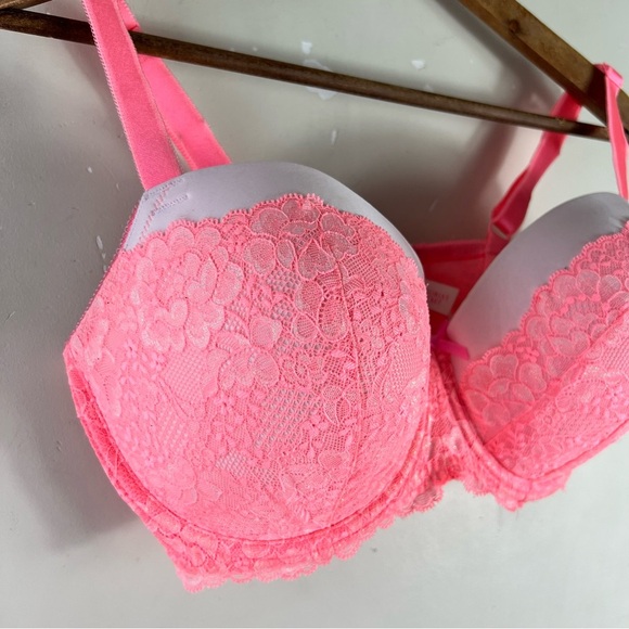 Victoria’s Secret Dream Angels Push Up Padded Demi Bra Size 38DDD Coral Lace - Picture 4 of 6